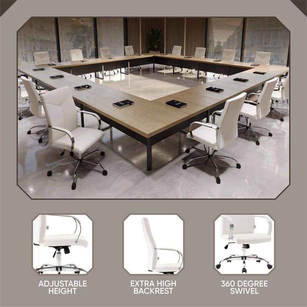 White High-Back Leather Executive Swivel Office Chair