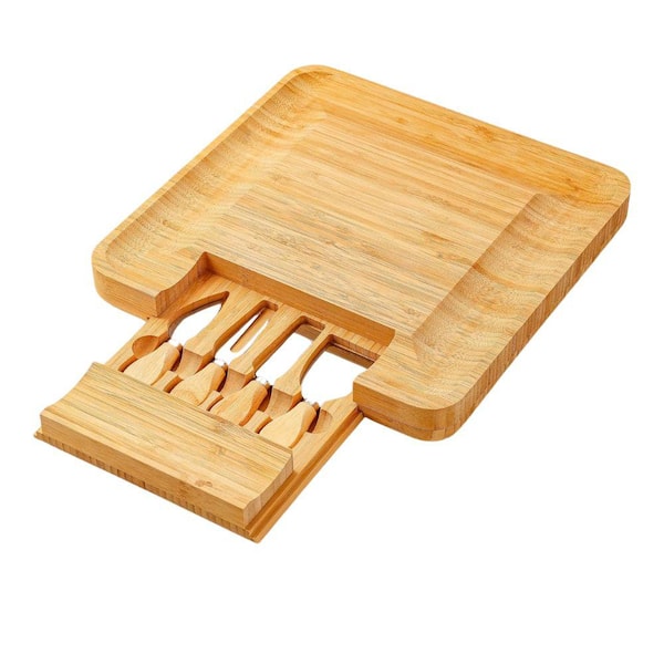 13 in. Premium Bamboo Cheese Board Set with 4-Piece Knife Set