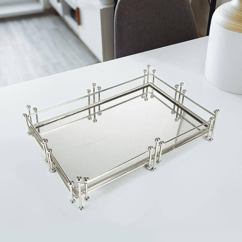 Radiant 15 in. Silver Rectangle Metal Mirror Decorative Tray 250749SIL