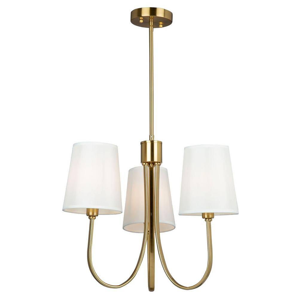 Mini Stella Crystal 3-Light Chandelier with Linen Shade in Brushed Gold