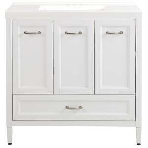 Claxby 37 in. W x 22 in. D x 37 in. H Bath Vanity in White with Cultured Marble Vanity Top in White with White Sink