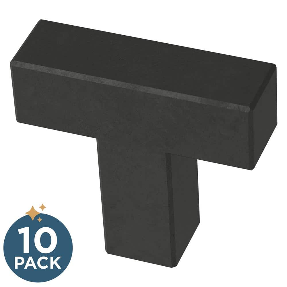 (10-Pack) Simple Modern Square 1-1/4 in. (32 mm) Modern Matte Black T-Shape