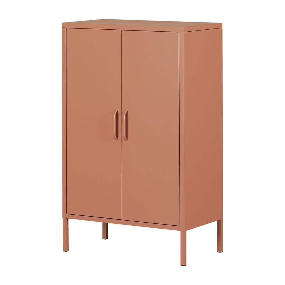 Burnt Orange Metal Accent Cabinet with Adjustable Shelving