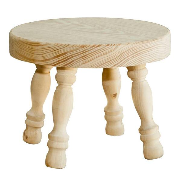 Houseworks Unfinished Wood Decor Round Stool with Turned Legs