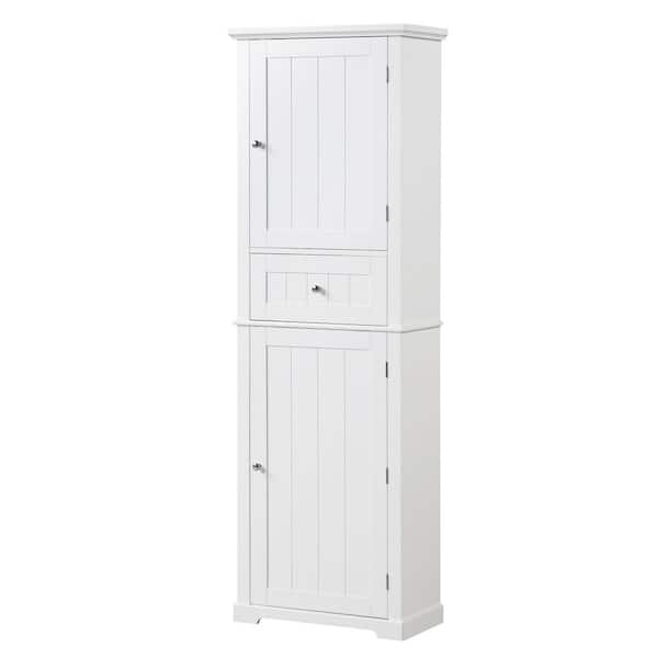 22 in. W x 11 in. D x 68 in. H White Freestanding Linen Cabinet,Tall Bathroom Storage Cabinet with Drawers