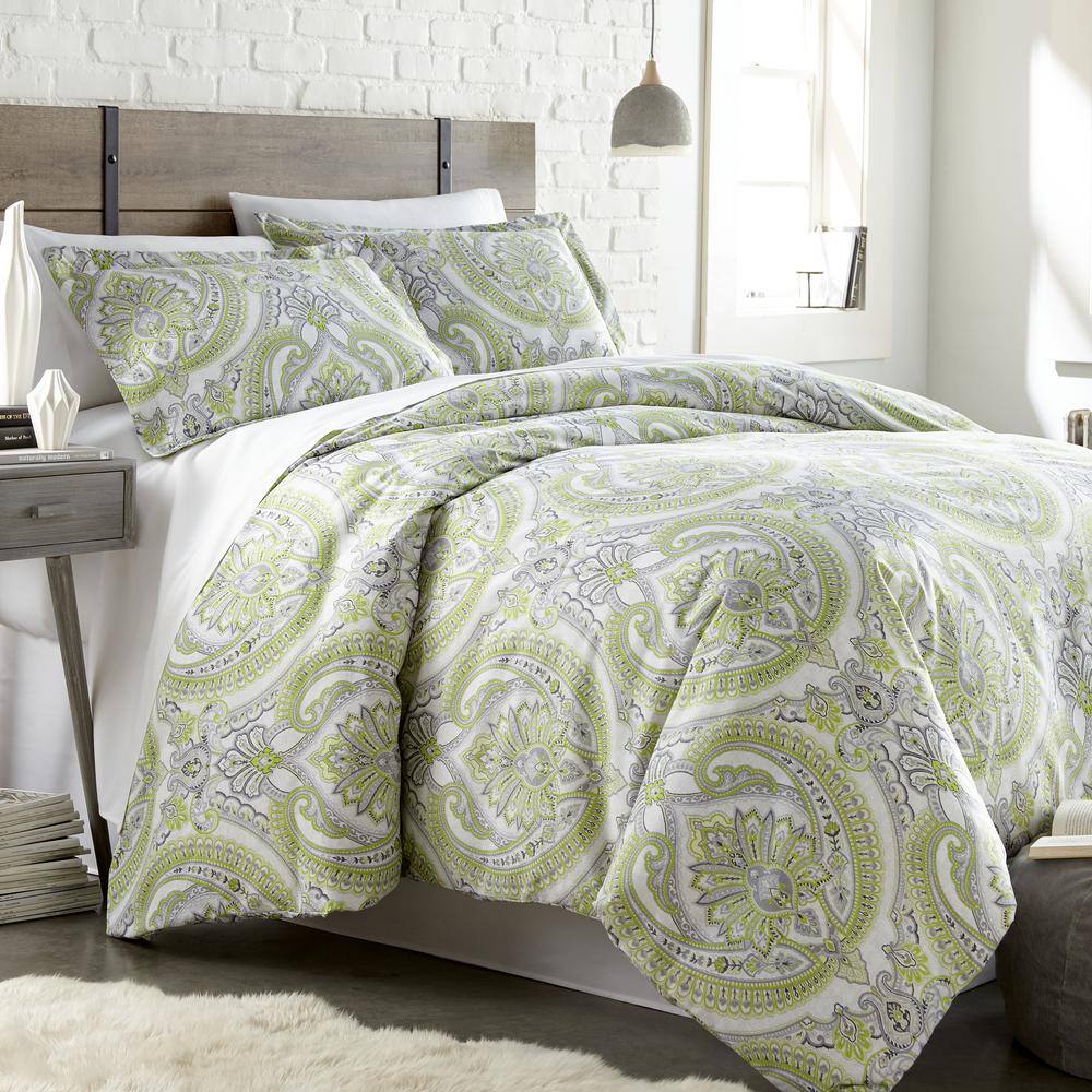 SOUTHSHORE FINE LINENS Pure Melody Paisley 3-Piece Green Full/Queen ...