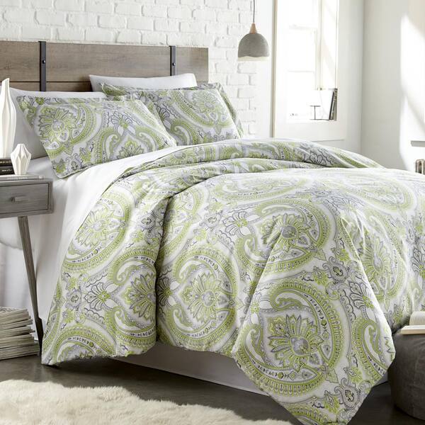 SOUTHSHORE FINE LINENS Pure Melody Paisley 3-Piece Green Full/Queen Duvet Cover Set
