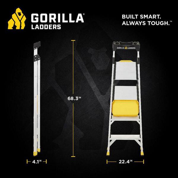 Gorilla Ladders - 5.5 ft. Aluminum Dual Platform Heavy-Duty Ladder with Project Bucket(10 ft. Reach), 300 lb. Capacity Type IA Duty Rating