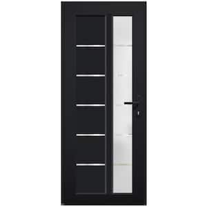 8088 30 in. W. x 80 in. Left-hand/Inswing Frosted Glass Matte Black Metal-Plastic Steel Prehung Front Door with Hardware
