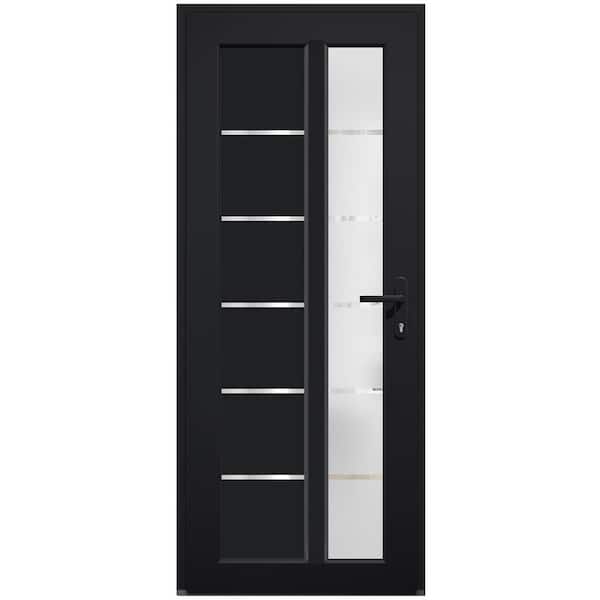 VDOMDOORS 8088 30 in. W. x 80 in. Left-hand/Inswing Frosted Glass Matte Black Metal-Plastic Steel Prehung Front Door with Hardware