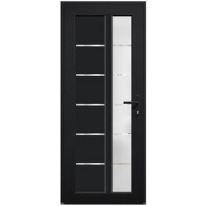 8088 30 in. x 80 in. Left-hand/Inswing Frosted Glass Matte Black Metal-Plastic Steel Prehung Front Door with Hardware