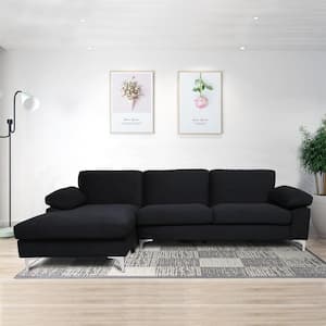 103.5 in. W Black Square Arm 2-piece Velvet L Shape Left Hand Facing 3 Seats Sectional Sofa