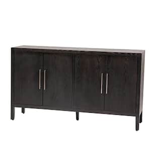 60 in. W x 15.7 in. D x 34.6 in. H Walnut Brown Linen Cabinet with 4 Metal handles, 4 Shelves and 4 Doors
