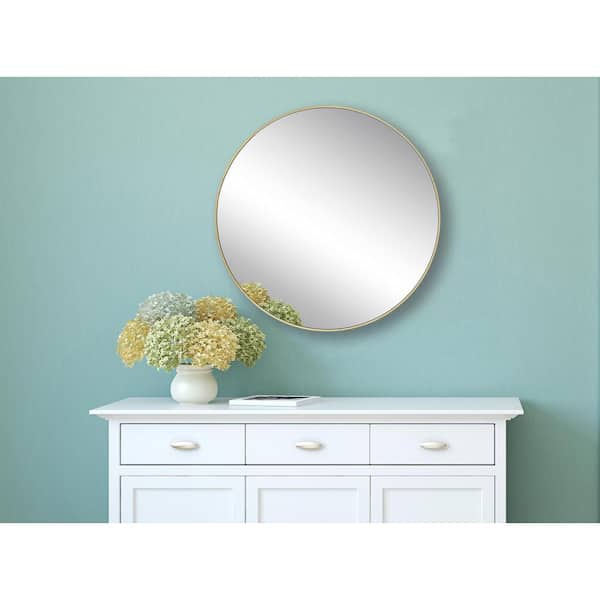 Medium Round Satin Gold Hooks Contemporary Mirror (28 in. H
