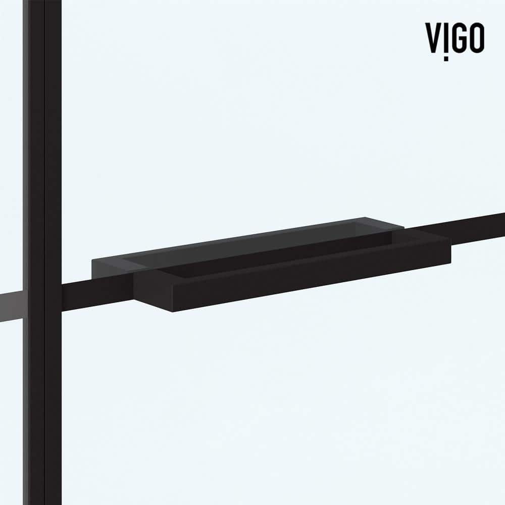 Meridian 60" Matte Black and Clear Grid Glass Shower Door