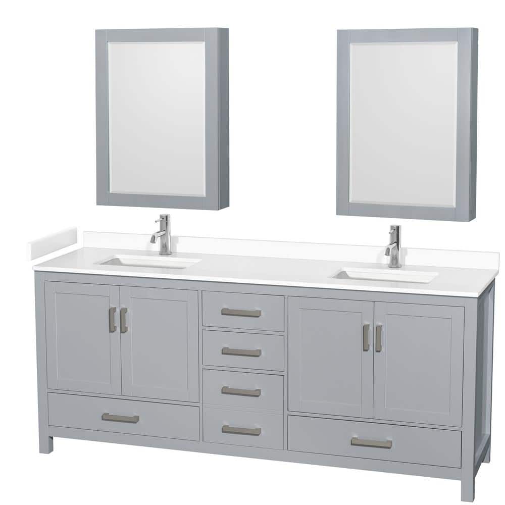 Sheffield 80 in. W x 22 in. D x 35 in. H Double Bath Vanity in Gray with White Cultured Marble Top and MC Mirrors price history on PriceWatchPro