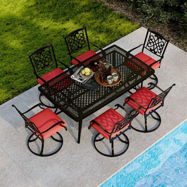 Turner Dark Bronze Rectangle Cast Aluminium 42 in. W x 72 in. D Outdoor Dining Table With Umbrella Hole Patio Gazebo