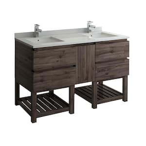 Formosa 60 in. Modern Double Vanity with Open Bottom in Warm Gray, Quartz Stone Vanity Top in White with White Basins