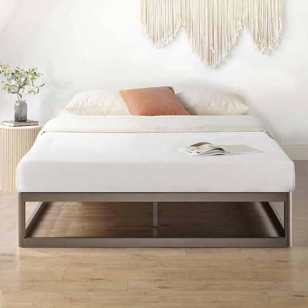 best price mattress Ace of Base Round Metal Platform Bed with Heavy Duty Steel Slats, Champagne Gray, Full