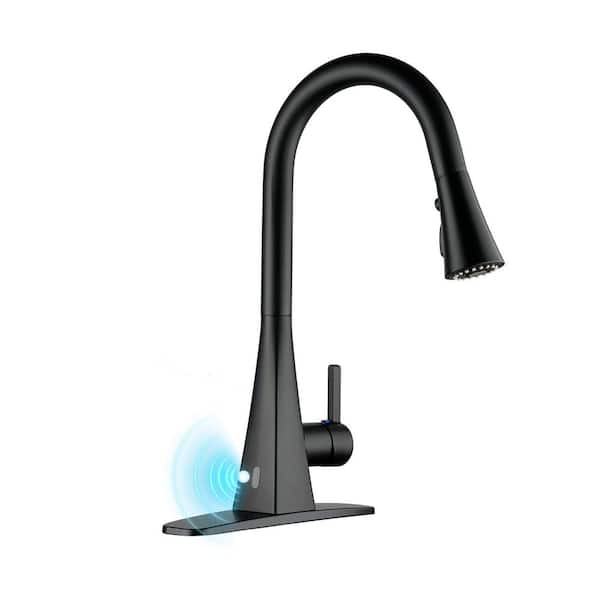 Smart Touchless Dual-Sensor Matte Black 17.3 in. H Pull-Down Kitchen Faucet with 360° Spout Swivel, 3-Function Sprayer