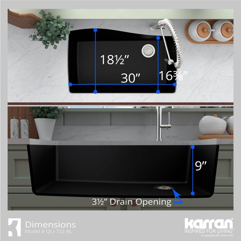Black Quartz Composite Undermount Single Bowl Kitchen Sink