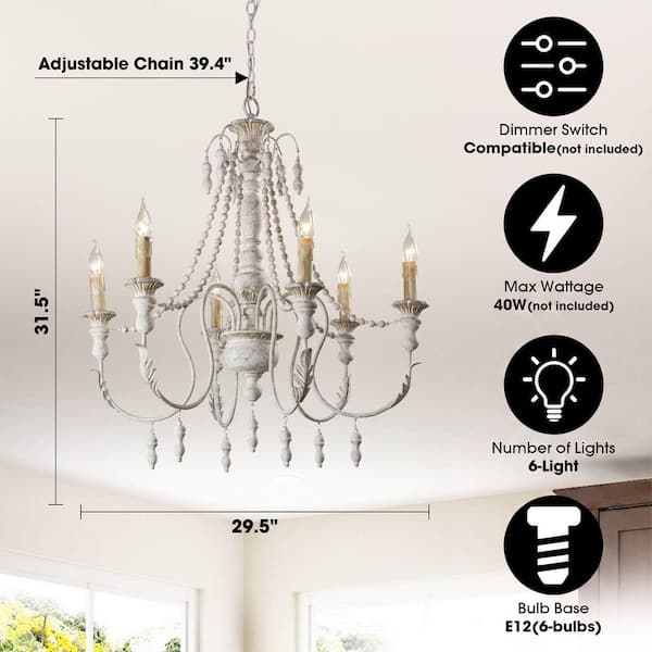 matrix decor 29.52 in. 6-Light Antique White Candle Style