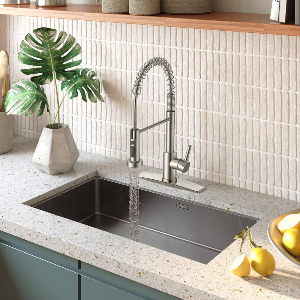 Brushed Nickel High-Arc Kitchen Faucet with Pull-out Spray