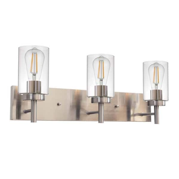 Briignite 24 in. 3-Light Modern Brushed Nickel Bathroom Vanity Light with Clear Glass Shades for Mirror (Bulbs Not Included)
