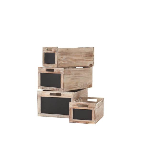 Home Decorators Collection Multi Sized Natural Stackable Wooden Crates Organizers (Set of 4)
