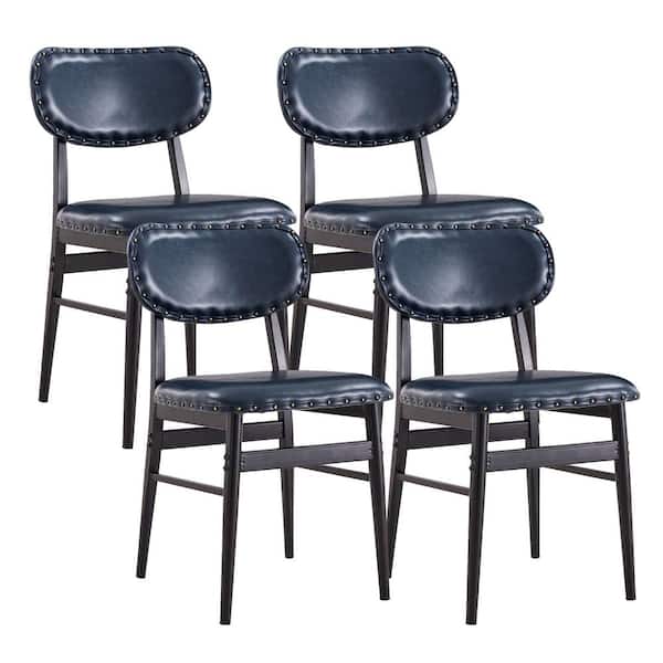 mieres Rue Mid-Century Modern Blue PU Leather Side Chair Set of 4, Armless Dining Chairs for Home Office Living Room Kitchen