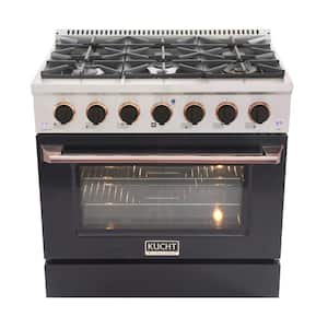 Custom KNG 36 in. 5.2 cu. ft. Propane Gas Range with Convection Oven in Black with Black Knobs and Rose Gold Handle