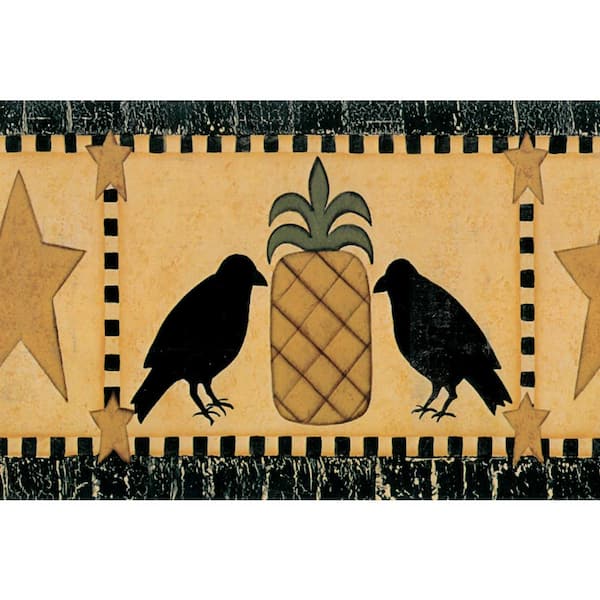 Dundee Deco Falkirk Brin Birds, Pineapple, Star Black, Mustard Yellow Wallpaper Border