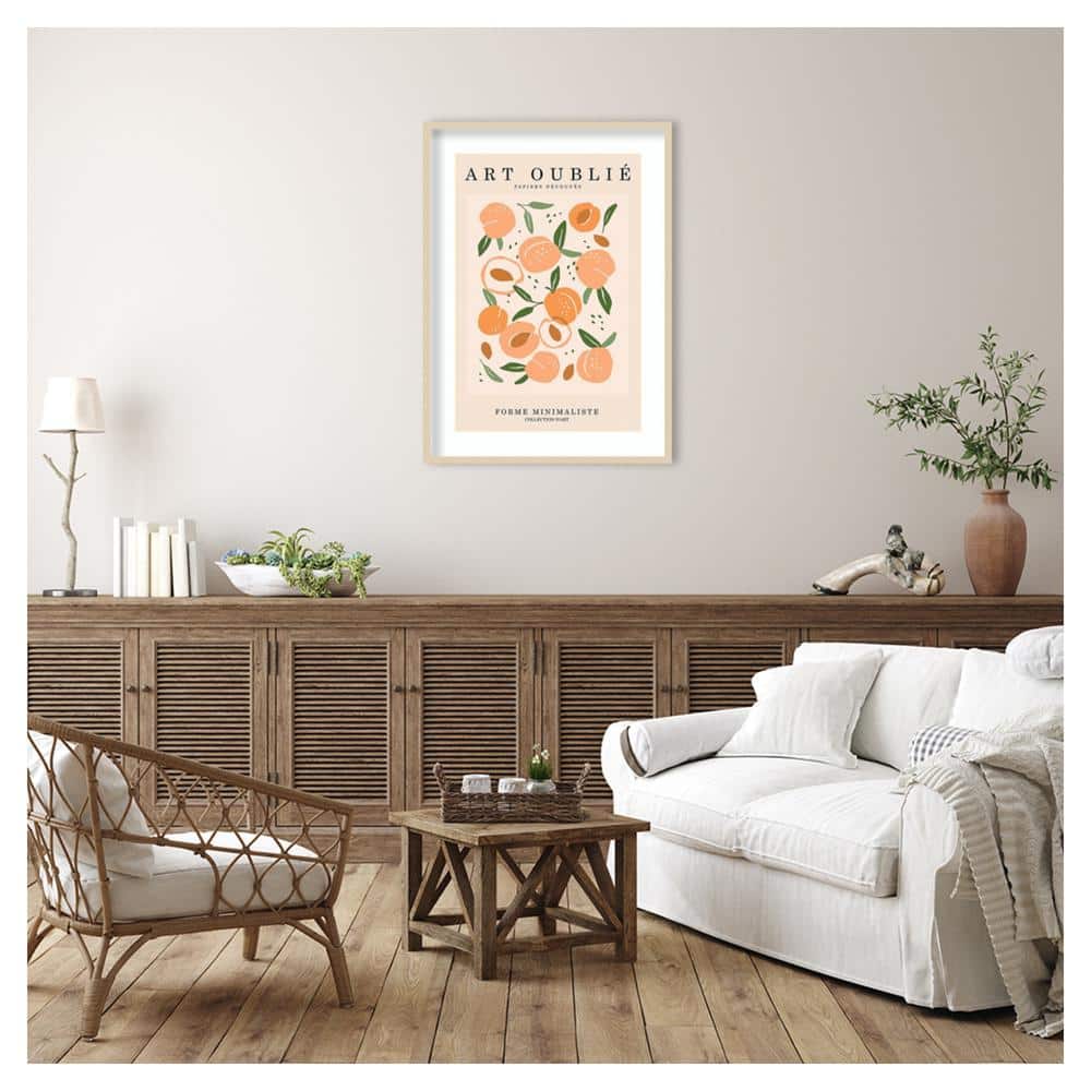 Peachy Botanical Minimalist 30"x41" Wood Framed Wall Art