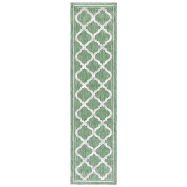 SAFAVIEH Bermuda Green/Beige 2 ft. x 8 ft. Runner Border Trellis Indoor/Outdoor Area Rug