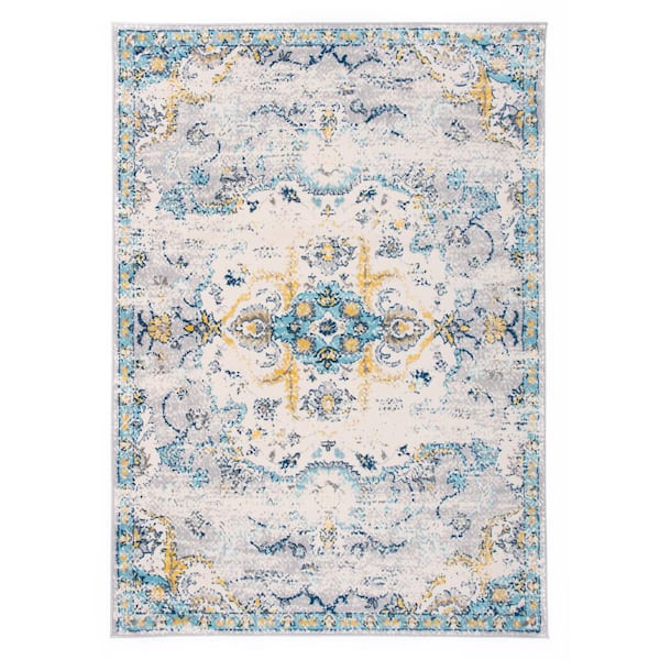 World Rug Gallery Bohemian Distressed Design 3 ft. 3 in. x 5 ft. Blue Area Rug