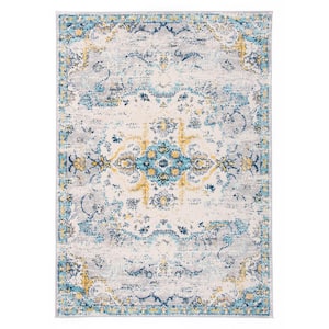 Bohemian Distressed Design 7 ft. 10 in. x 10 ft. Blue Area Rug