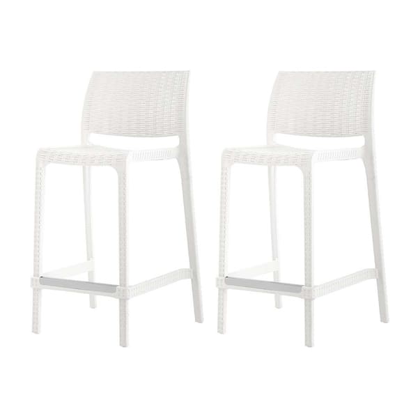Lagoon Rue White Stackable Resin Outdoor Bar Stool Counter Height (2-Pack)