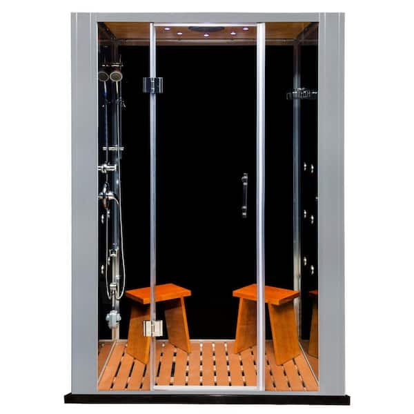Steam Planet Galaxy 60 in. W x 87 in. H x 33 in. Steam Shower Enclosure Kit with Stone Composite Base in Black