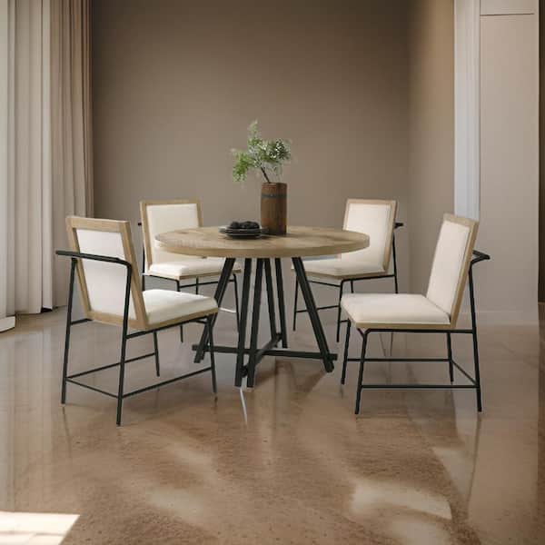 Benjara Tete 5-Piece Round Brown and Black Wood Top 4-Legs Dining Table Set Seats 4