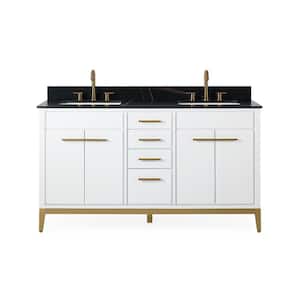 White 60 in. W x 22 in. D x 35 in. H Bathroom Vanity in White Color with Black sintered Stone Top