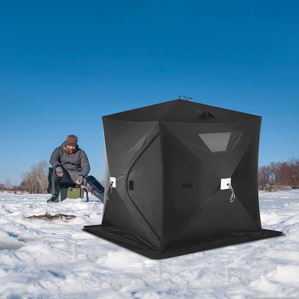 VEVOR 3 Person Ice Fishing Tent Add Cotton Thicken Waterproof Pop-up Portable Ice Fishing Shelter with Detachable Ventilation Windows Carry Bag in Red 