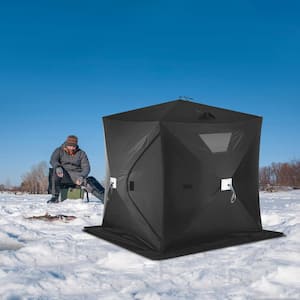 Pop-Up Ice Fishing Tent 2 To 3 Person Portable Ice Shelter with Waterproof Oxford Fabric for Winter Fishing, Black
