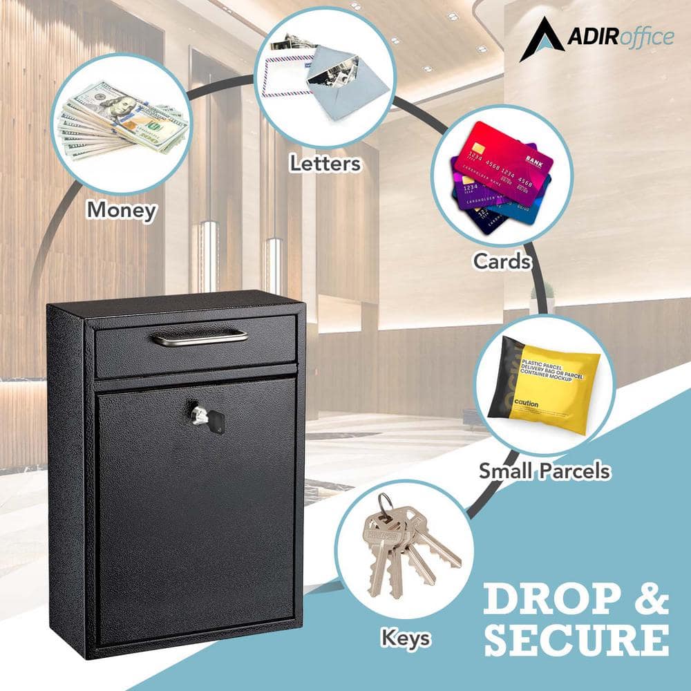 Black Heavy Gauge Steel Wall Mounted Lockable Collection Box
