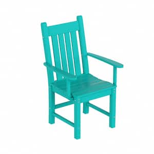 Hayes HDPE Plastic All Weather Outdoor Patio Slat Back Dining Arm Chair in Turquoise