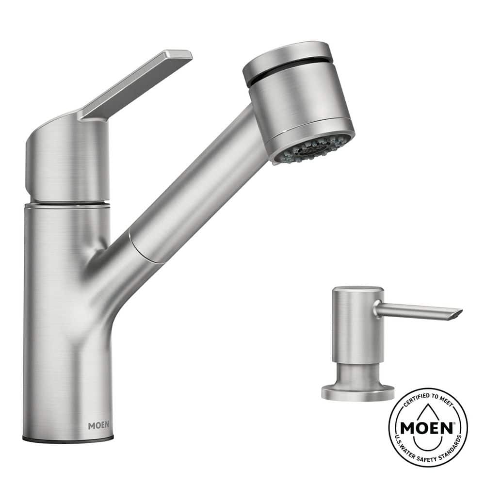 MOEN Sombra Single-Handle Pull-Out Sprayer Kitchen Faucet with Power Clean in Spot Resist ...