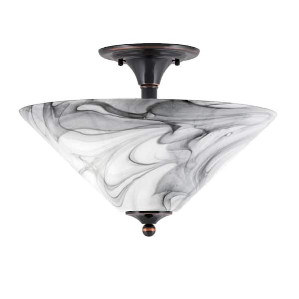 Unbranded Bristol 16 in. 2-Light Black Copper Transitional Semi-Flush Mount with 16 in. Onyx Swirl Glass Shade, No Bulbs Inclued