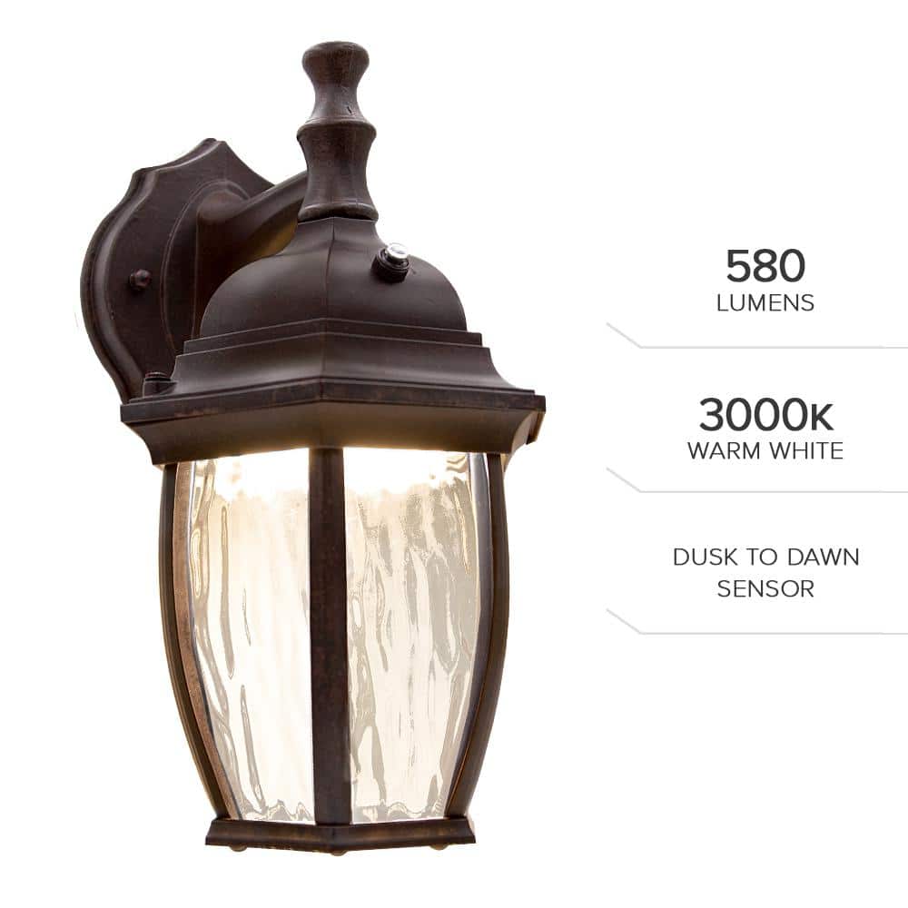 Aged Bronze LED Outdoor Wall Light with Clear Water Glass