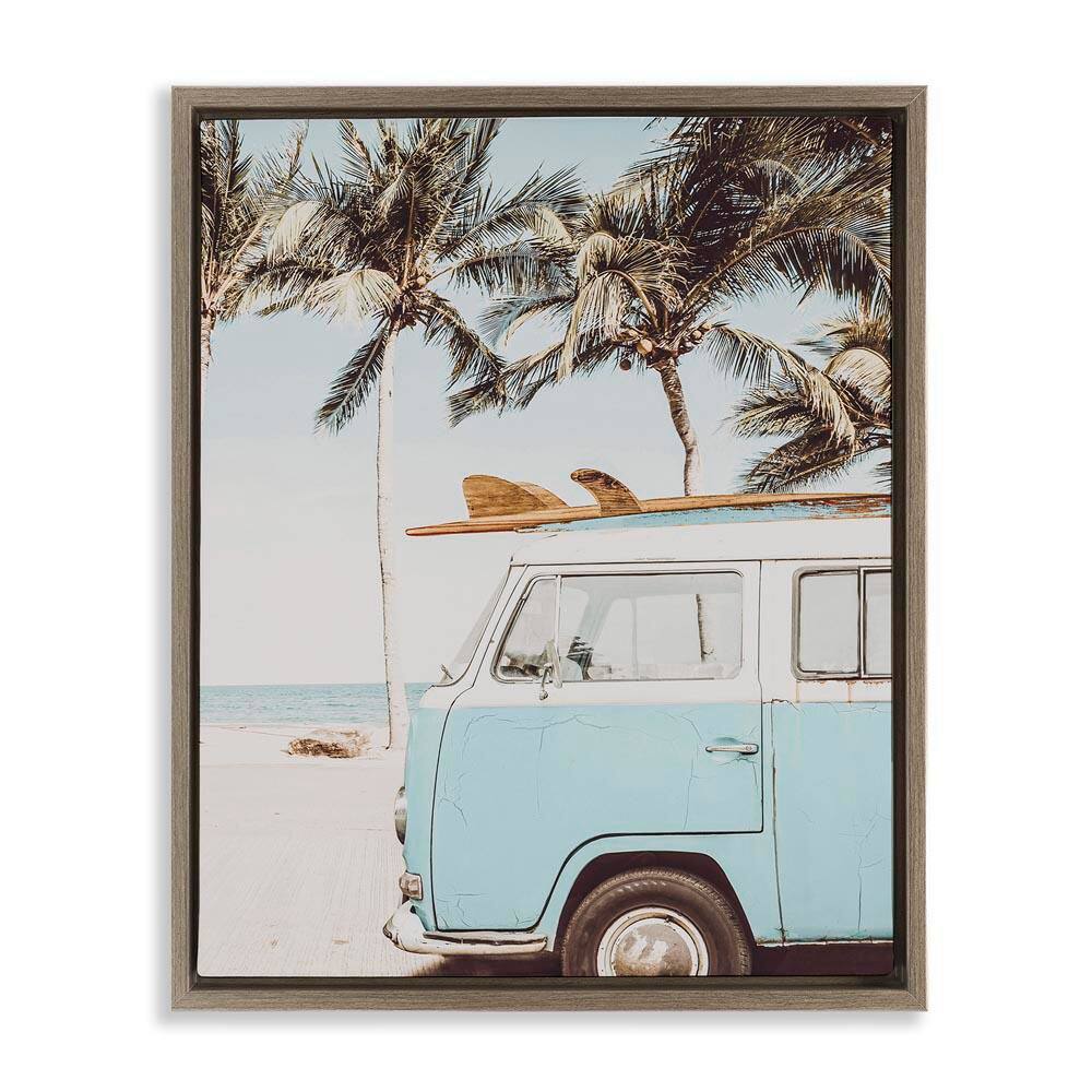 Retro Surfboard & Van by LSR Design Studio Brown Floater Frame Sports Graphic Art Print 31 in. x 25 in. price history on PriceWatchPro