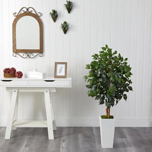 4 ft. Ficus Artificial Tree in White Tower Planter