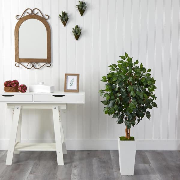 Nearly Natural 5' Ficus Artificial Tree in Bronze Metal Planter 